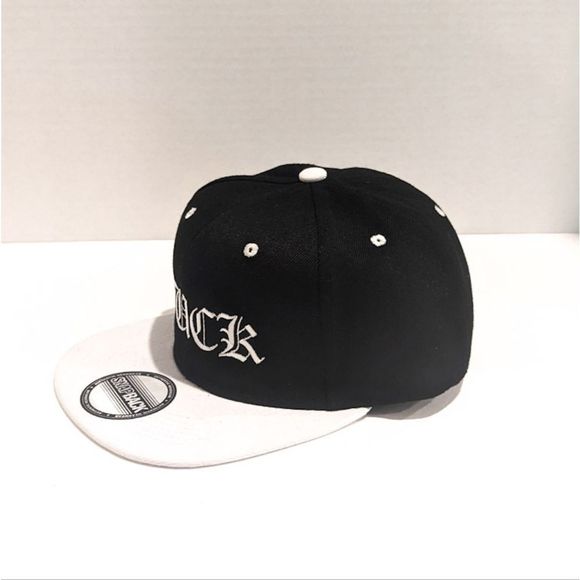 New Old English Text Snapback Hat Black And White Low Bill Blackstar Denim Brand - Picture 2 of 4